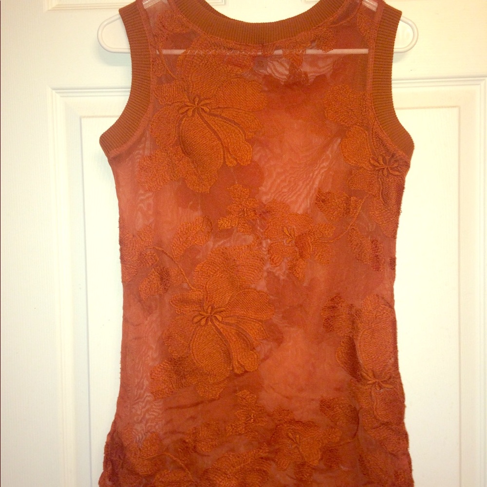 Rust Lace-like Floral pattern Tank Blouse